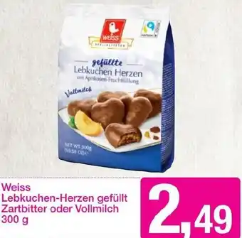 Sutterlüty Weiss Lebkuchen-Herzen Gefüllt Zartbitter oder Vollmilch 300 g Angebot