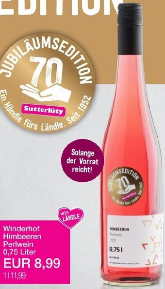 Sutterlüty Winderhof Himbeeren Perlwein 0,75 Liter Angebot