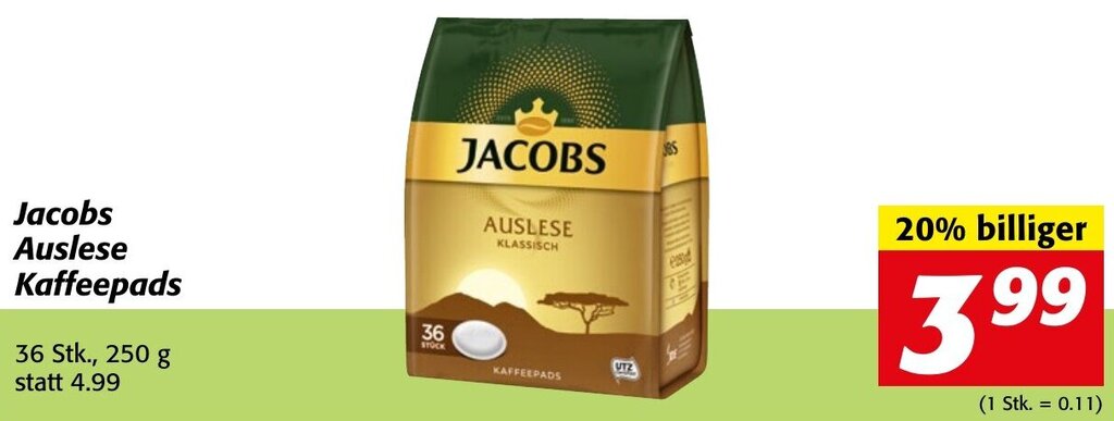 Strasser Markt Jacobs Auslese Kaffeepads 250 g Angebot
