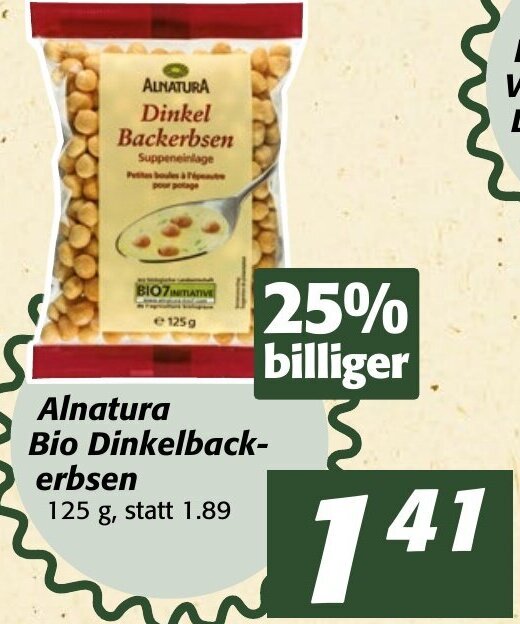 Strasser Markt Alnatura Bio Dinkelbackerbsen 125 g Angebot