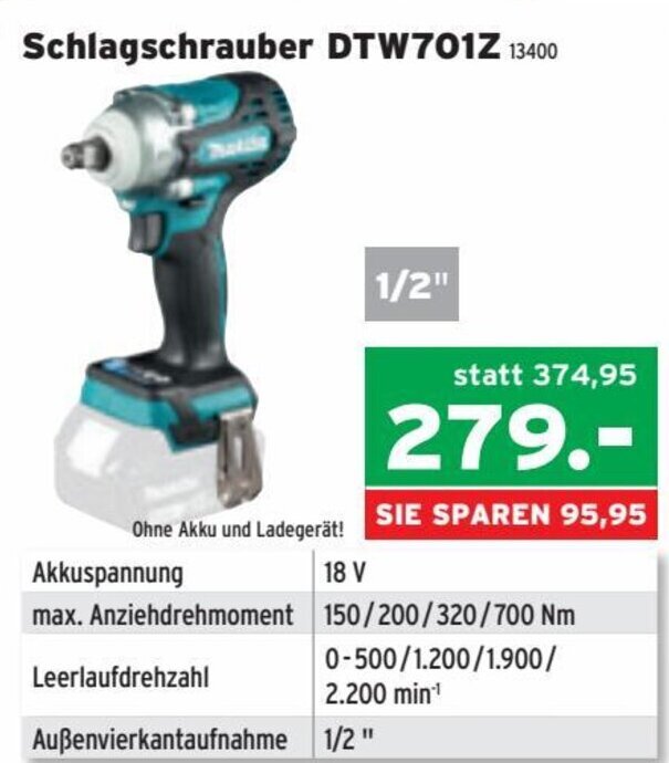 Salzburger Lagerhaus Schlagschrauber DTW701Z Angebot