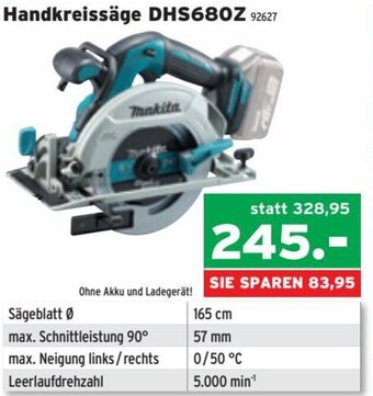 Salzburger Lagerhaus Handkreissäge DHS680Z Angebot