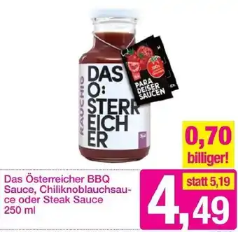 Sutterlüty Das Österreicher BBQ Sauce, Chiliknoblauchsauce oder Steak Sauce 250 ml Angebot
