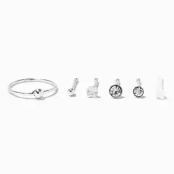 Claire's Sterling silver 22g mixed nose stud & ring set - 6 pack Angebot