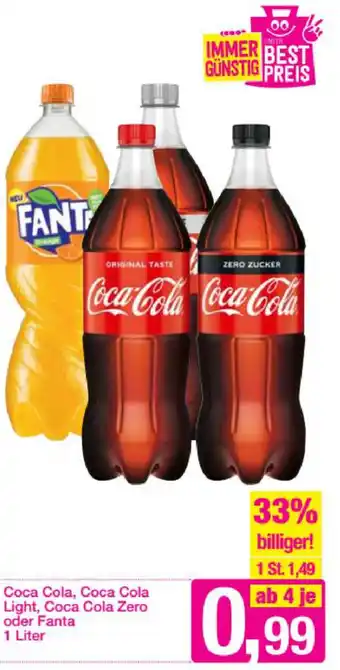 Sutterlüty Coca Cola, Cola Cola Light, Coca Cola Zero oder Fanta 1 Liter Angebot