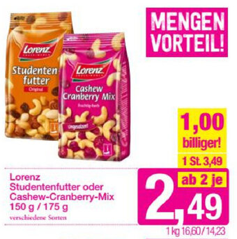 Sutterlüty Lorenz Studentenfutter oder Cashew-Cranberry-Mix 150g/175g Angebot