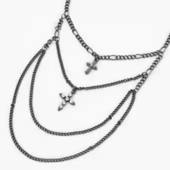Claire's Embellished crosses hematite multi strand pendant necklace Angebot