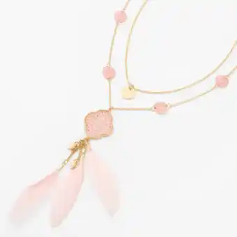 Claire's Gold medallion feather multi strand pendant necklace - pink Angebot