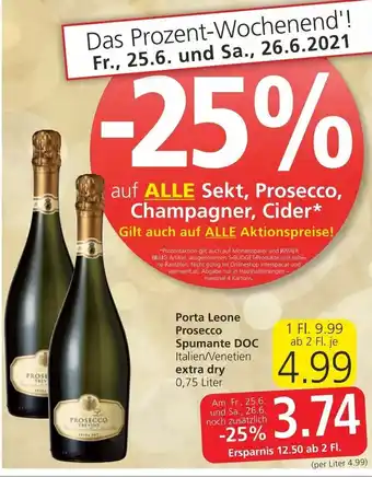 Spar Porta Leone Prosecco Spumante DOC 0,75 Liter Angebot
