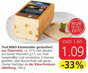Spar Tirol Milch Emmentaler Geräuchert Angebot