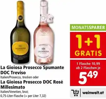 Interspar Restaurant La Gioiosa Prosecco Spumante DOC Treviso oder La Gioiosa Prosecco DOC Rosé Millesimato 0,75 Liter Angebot