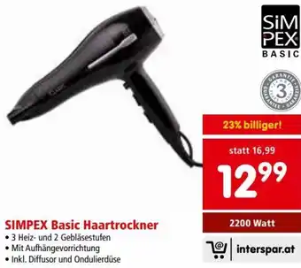 Interspar Restaurant Simpex Basic Haartrockner Angebot