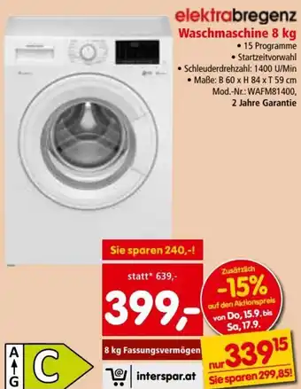 Interspar Restaurant elektrabregenz Waschmaschine 8 kg Angebot