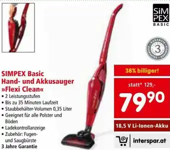 Interspar Restaurant Simpex Basic Hand- und Akkusauger Flexi Clean Angebot