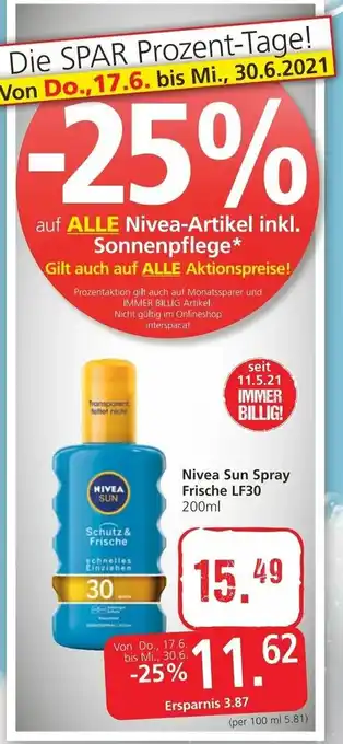 Spar Nivea Sun Spray Frische LF30 200L Angebot