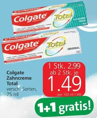 Spar Colgate Zahncreme Total 75 ml Angebot