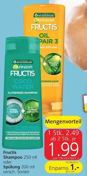 Spar Fructis Shampoo 250ml Oder Spülung 200ml Angebot