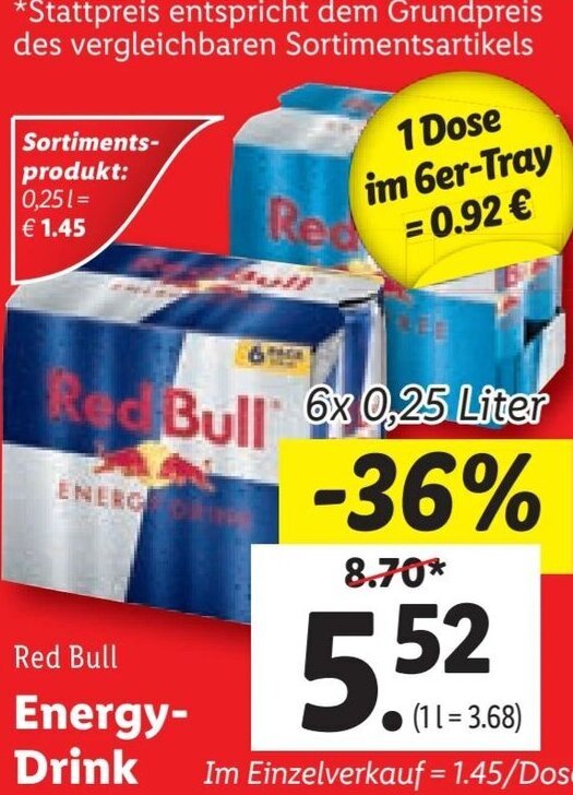 Red Bull Energy Drink 6 x 0,25 Liter Angebot bei Lidl
