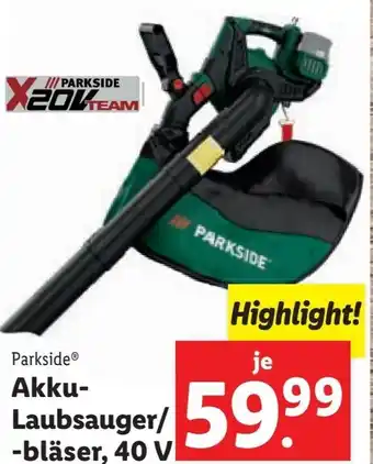 Lidl Parkside Akku-Laubsauger/-bläser. 40V Angebot