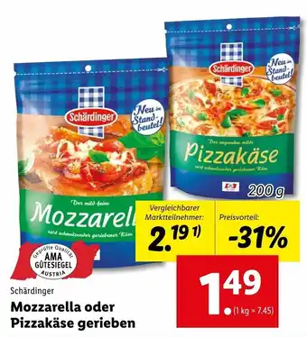 Lidl Mozzarella oder Pizzakäse Gerieben 200g Angebot