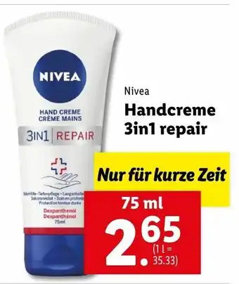 Lidl Nivea Handcreme 3in1 Repair 75ml Angebot