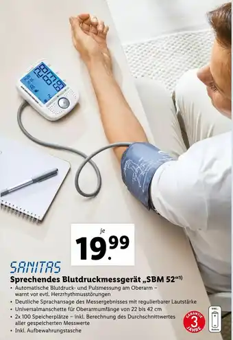 Lidl Sanitas Sprechendes Blutdruckmessgerät SBM 52 Angebot