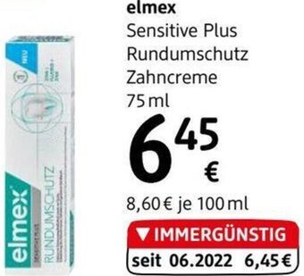dm Elmex Sensitive Plus Rundumschutz Zahncreme 75 ml Angebot