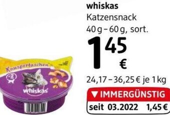 dm Whiskas Katzensnack 40 g- 60 g Angebot
