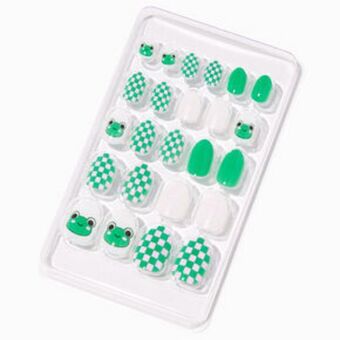 Claire's Green frog checkered stiletto press on vegan faux nail set - 24 pack Angebot