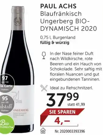 Interspar Paul Achs Blaufränkisch Ungerberg Bio-Dynamisch 2020 0,75l Angebot