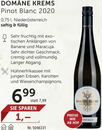 Interspar Domäne Krems Pinot Blanc 2020 0,75l Angebot