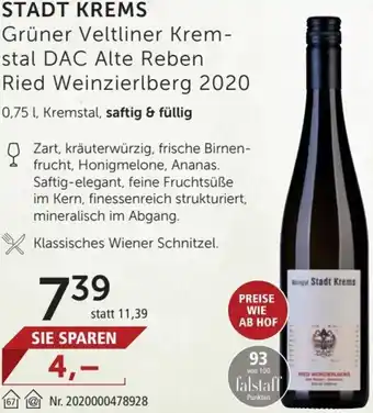 Interspar Stadt Krems Grüner Veltliner Kremstal DAC Alte Reben Ried Weinzierlberg 2020 0,75l Angebot