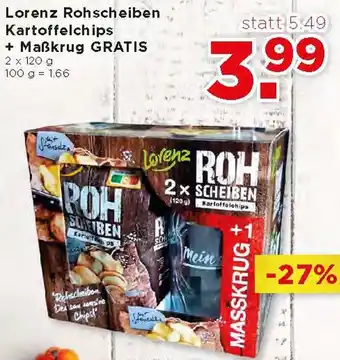 Unimarkt Lorenz Rohscheiben Kartoffelchips + Maßkrug Gratis 2 x 120 g Angebot