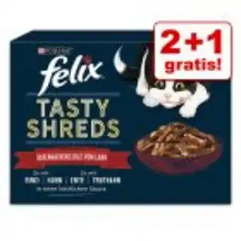 Zooplus 2 + 1 gratis! 36 x 80 g felix "tasty shreds" pouches Angebot