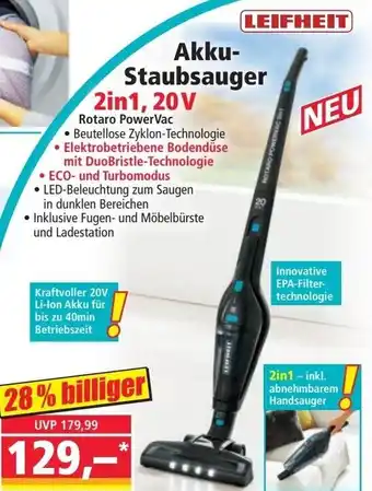 Norma Leifheit Akku-Staubsauger 2in1, 20V Angebot