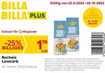 Billa Recheis Lowcarb 300 g Angebot