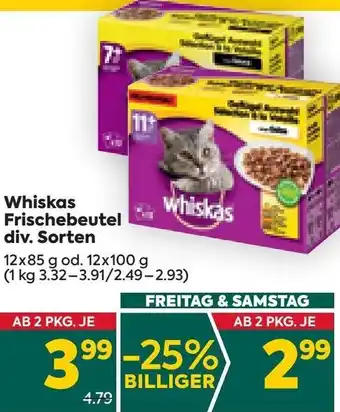 Billa Whiskas Frischebeutel 12x85 g od. 12x100 g Angebot
