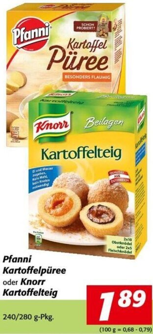 Nah&Frisch Pfanni Kartoffelpüree oder Knorr Kartoffelteig 240/280 g Angebot