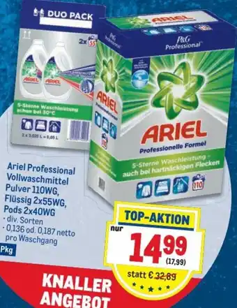 Metro Ariel Professional Vollwaschmittel Pulver 110WG, Flüssig 2x55WG, Pods 2x40WG Angebot