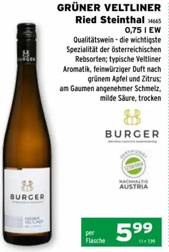 Burger Grüner Veltliner Ried Steinthal 0,75 l