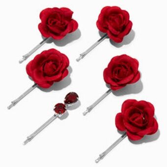 Claire's Red rose & gemstone hair pins - 6 pack Angebot