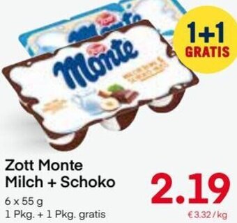 MPreis Zott Monte Milch+Schoko 6 x 55 g Angebot
