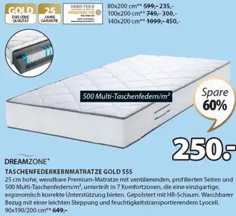 JYSK Dreamzone Taschenfederkernmatratze Gold S55 90x 190/200 cm Angebot