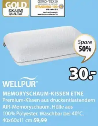 JYSK Wellpur Memoryschaum-Kissen Etne 40x60x11 cm Angebot