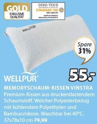 JYSK Wellpur Memoryschaum-Kissen Vinstra 37x78x10 cm Angebot