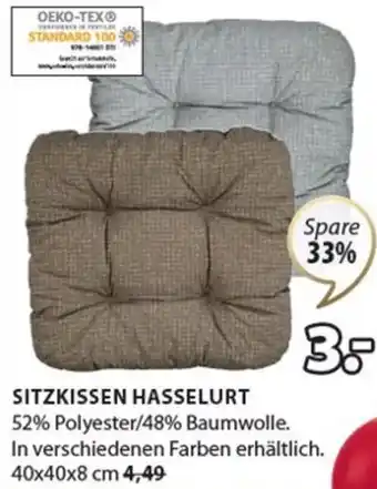 JYSK Sitzkissen Hasselurt 40x40x8 cm Angebot
