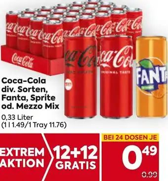 Billa Coca-Cola , Fanta, Sprite od. Mezzo Mix 0,33 Liter Angebot