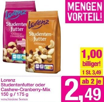 Sutterlüty Lorenz Studentenfutter oder Cashew-Cranberry-Mix 150 g/ 175 g Angebot