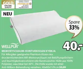 JYSK Wellpur Memoryschaum-Konturkissen Kyrkja 40x60x11/9 cm Angebot