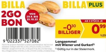 Billa Langsemmel mit Wiener und Gurkerl Angebot
